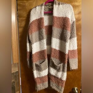 Cozy cardigan! Adora size M, cream, tan, light rusty brown colors.